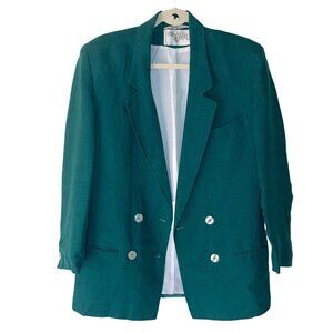 International Scene Linen Blazer Womens Size 6 Double Breasted Vintage Green